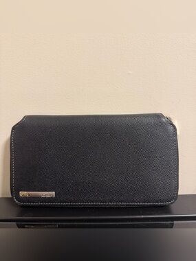 Cartier Black Leather Zip Wallet with Silver Hardware